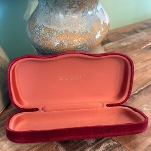 Gucci Velvet Eyewear Case in Burgundy and Coral Orange